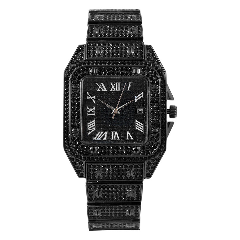 Comercio exterior moda popular Venta caliente calendario cuadrado diamante completo reloj de mujer cuarzo patrón romano cielo estrellado
