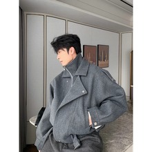 春秋cleanfit毛呢假两件设计感短款外套廓形高级感男女款夹克外套