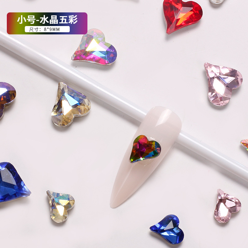 Explosiones japonesas en línea manicuría amor cristal color fantasía perforación de corazón de corazón de corazón gran taladro de cabeza de joyas de braza de la novia