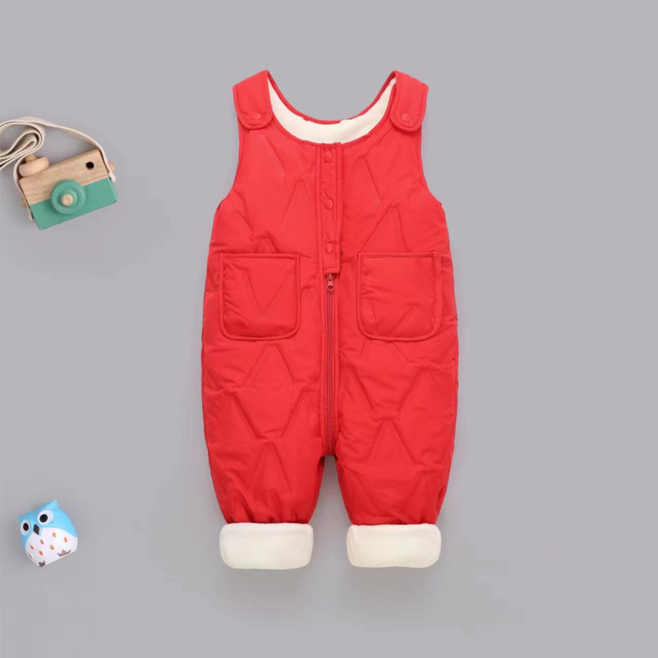 Nuevo baby overcoat otoño y invierno engrosado baby climbing chaqueta de bebé para hombres y mujeres con pantalones de cinturón de lana