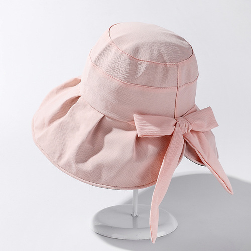 Summer Hat Children's Sun Hat Sunscreen Hat Black Rubber Fisherman Hat Bow Tie UV Protection Sun Hat Summer Korean