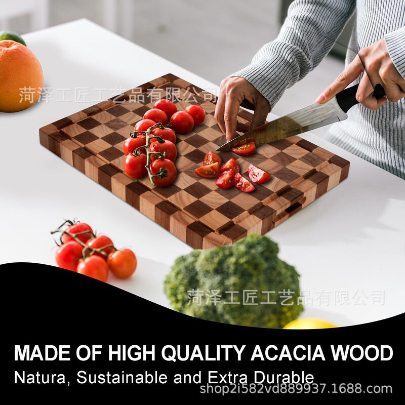 Acacia Wood Chopping Board Enlarged and Thickeneded Checkerboard Chopping Board Grids Kitchen Cooked Food Bread Classification Cutting Board Fruit Chopping Board