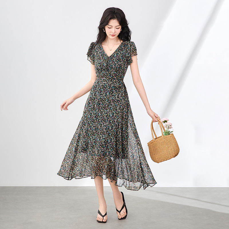 Đầm suông nữ midi mùa hè tay ngắn — 2507605 - Đỏ chi tiết 4
