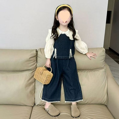 女童秋装套装2025新款儿童洋气牛仔马甲裤子衬衫三件套潮流款