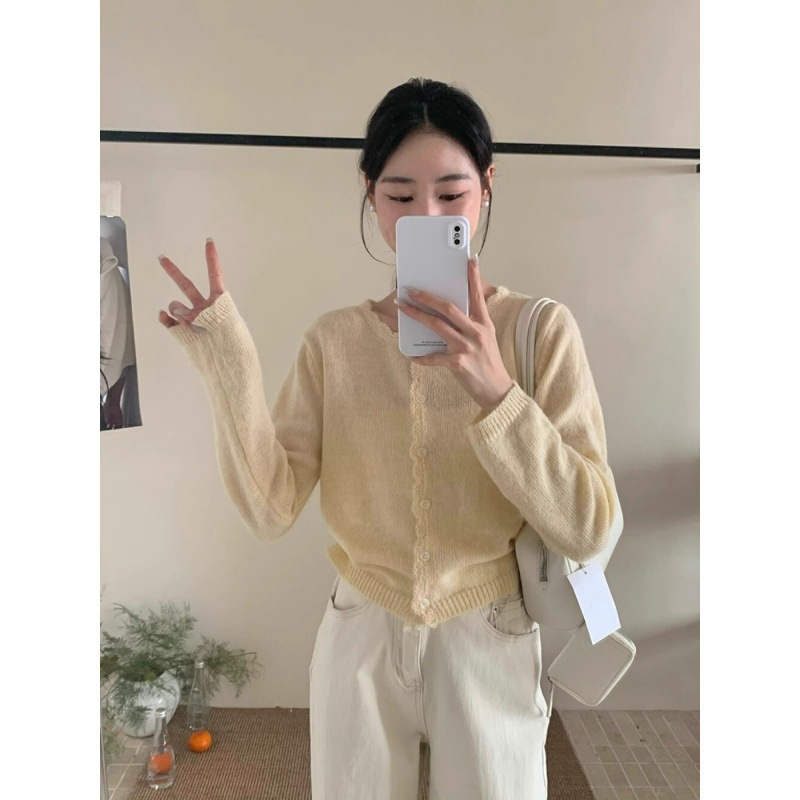 Korean-Style Gentle and Soft Candy-Colored Plush Knit Cardigan for Women, Early Spring Mint Green Fresh Six-Color Jacket