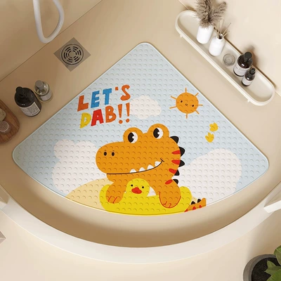 Fan-shaped cartoon bathroom non-slip floor mat for babies and children, shower room bath foot mat, bathroom toilet waterproof mat (Avtomobil döşəmə paspasları) - sunshine-dinosaur-no-1-5454cmcustomizable-pattern