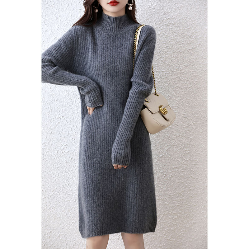 Demi-season woolen long base elegant dress
