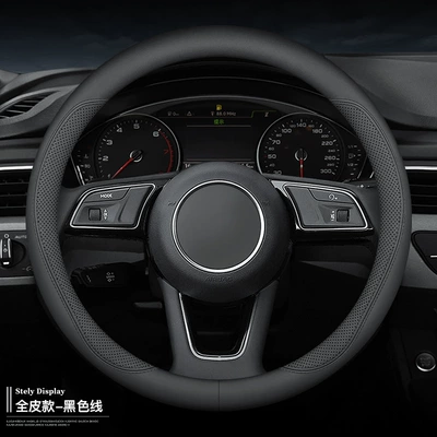 Steering wheel cover – cover - full-leather-model-round-black-line-38cm