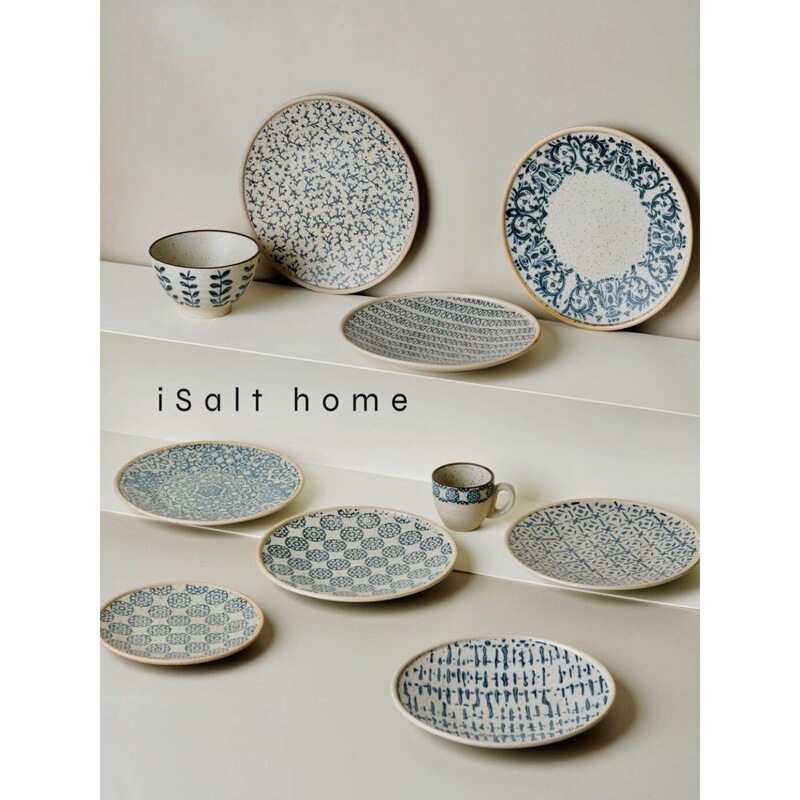Handmade Breakfast Plate. Rustic Blue and White Hand-Painted Ceramic Plate with Creative Underglaze Color, Vintage Style, High Temperature Resistant, for Home Use/Danish Porcelain