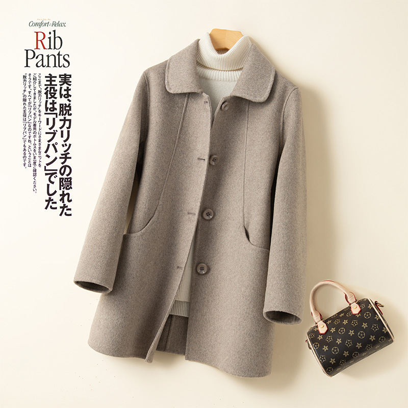 New double-sided cashmere coat small doll collar women's short double-sided wool coat loose woolen coat