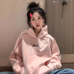 粉色连帽卫衣女春秋季2025新款秋冬chic慵懒美式高街oversize外套