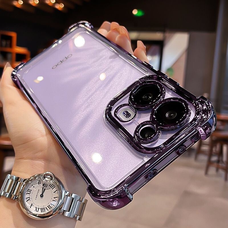 Suitable for Opporeno15 Four-Corner Airbag Phone Case Findx8 Electroplated Transparent Case with Lens Film Anti-Drop Wholesale Case