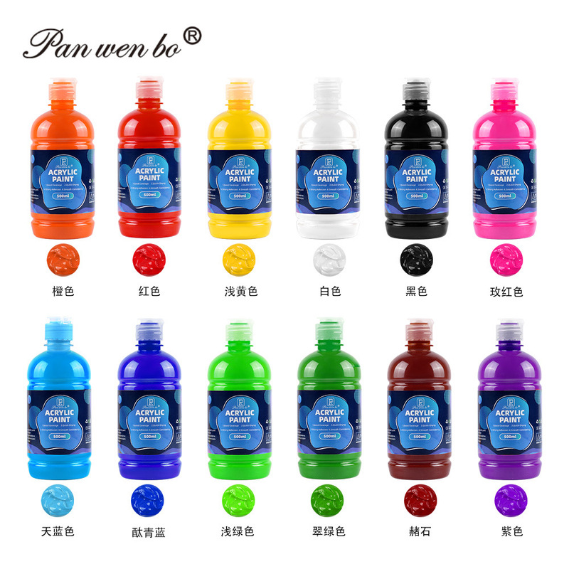 跨境专供丙烯颜料大瓶500ml防水不掉色油画颜料12色按压式批发|undefined