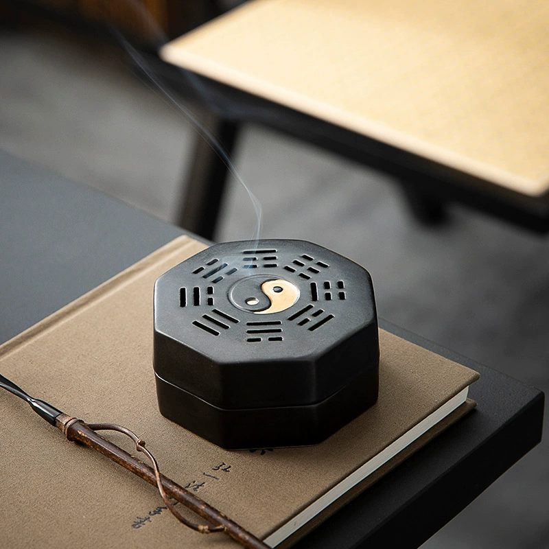 Курильная плита из сандалового дерева керамическая элегантная черная глазурь тайцзи курильница 4 часа ароматерапия домашняя крытая курильница