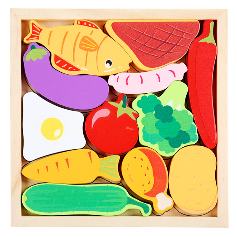 Caricatura animal tridimensional puzzle puzzle puzzle madera infantil educación temprana mano agarrar tablero de frutas y verduras juguetes de tráfico