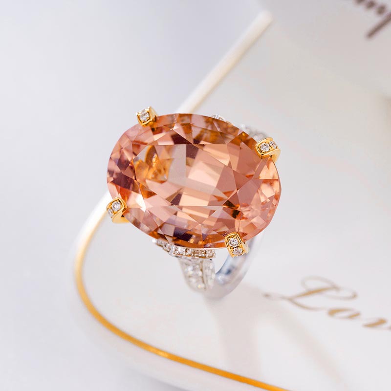 Imitation Natural Pink Morgan Ring Champagne Color Inlaid Colorful Gemstone Copper Open Ring display picture 1