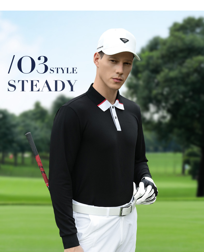 Áo polo nam dài tay golf PGM chất liệu waffle thoáng khí co giãn cao — Tay áo dài màu đen [kết cấu bánh quế/viền xẻ/độ đàn hồi cao ở mọi mặt] YF823 chi tiết 22