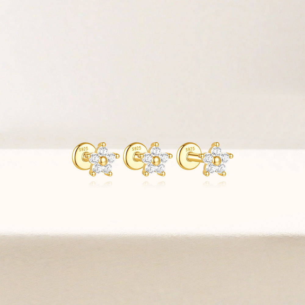 1g Weight Ear Studs Classification Ear Cartilage Rings & Studs Piercing Type 3 Pieces Set Quantity Daily, Festival Occasion 925 Sterling Silver Material Flower Pattern Women's Gender Plating Design Simple Style, Classic Style Style 3 Pieces Set Ear Cartilage Rings & Studs Simple Style Classic Style Flower 925 Sterling Silver Plating Ear Cartilage Rings & Studs 17
