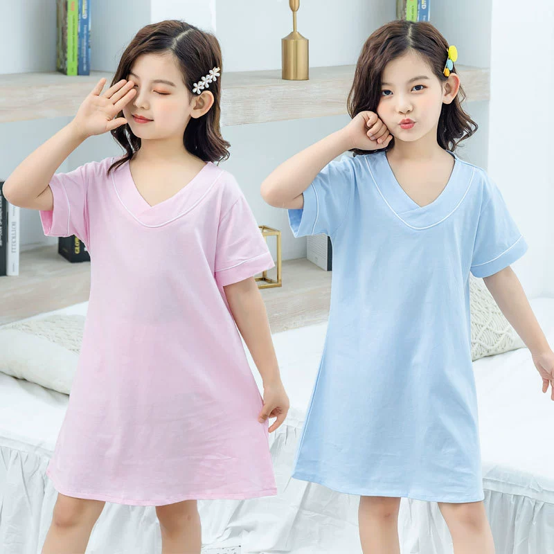 Детская одежда из 100% чистого хлопка, ночная рубашка для девочек, летняя тонкая модель, детская ночная рубашка, одежда для сна для девочек и подростков, одинаковые комплекты для мамы и дочки.