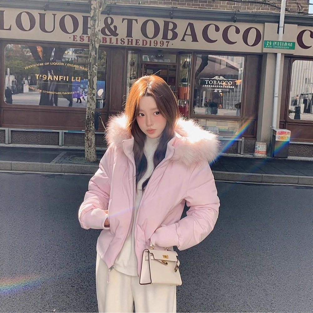 小海鸥2025秋冬新款毛领连帽羽绒女装收腰短款90白鸭绒外套