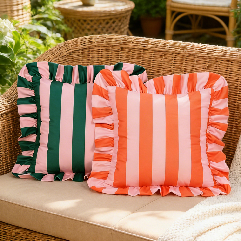 Cross-border ins rayas coreanas holandesas de loto falda almohada de tela para el hogar decoración americana sofá funda de almohada