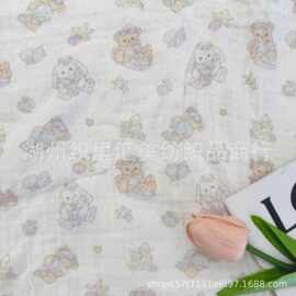 纯棉双层皱布纱布数码直喷印花可爱卡通宝宝睡衣家居服亲子装布料