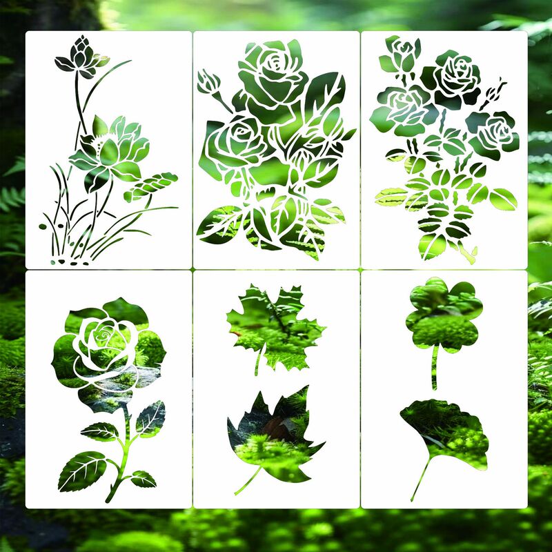 6 Types of Forest-Style Floral Cut-Out Painting Templates DIY Hand-Painted Molds Rose Lotus Leaf Journal Decoration Tool 6 Types of Forest-Style Floral Cut-Out Painting Templates DIY Hand-Painted Molds Rose Lotus Leaf Journal Decoration Tool