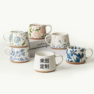 【定制】企业logo哑白芝麻釉大肚杯马克杯家用水杯咖啡杯跨境批发