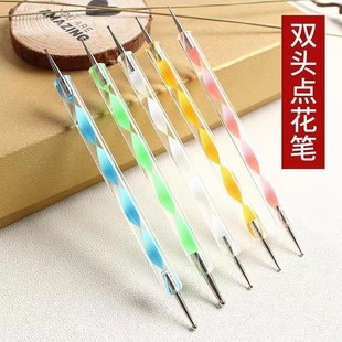 Factory wholesale nail pen spiral rod wooden rod point flower needle 5 set nail pen double point drill pen pressure line pen