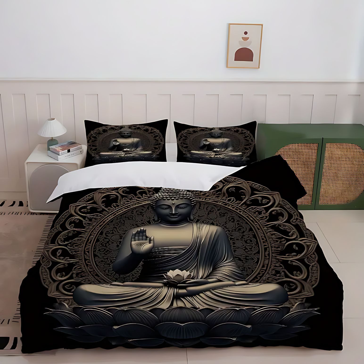 TEMU / JIT comercio exterior transfronterizo cómodo Zen Buda tema de impresión digital HD colcha colcha colcha colcha kit