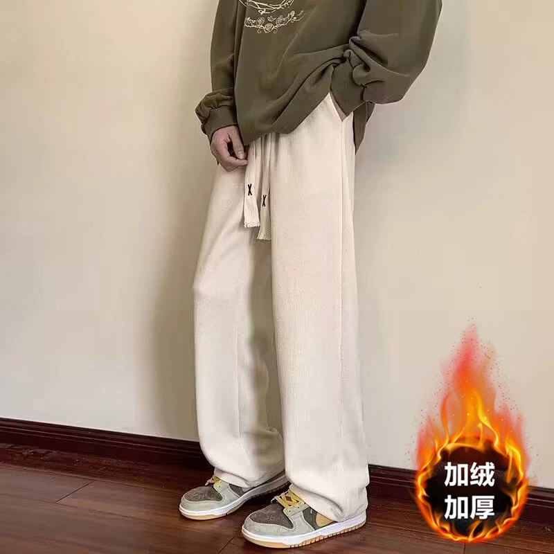Вельветовые брюки мужские большие размеры свободные прямые брюки Американский стиль вельвет плюшевые толстые повседневные спортивные брюки осень-зима