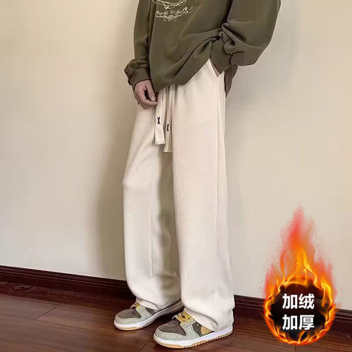 Corduroy pants, men's large size loose straight pants, American draping and velvet thick casual sports pants for autumn and winter