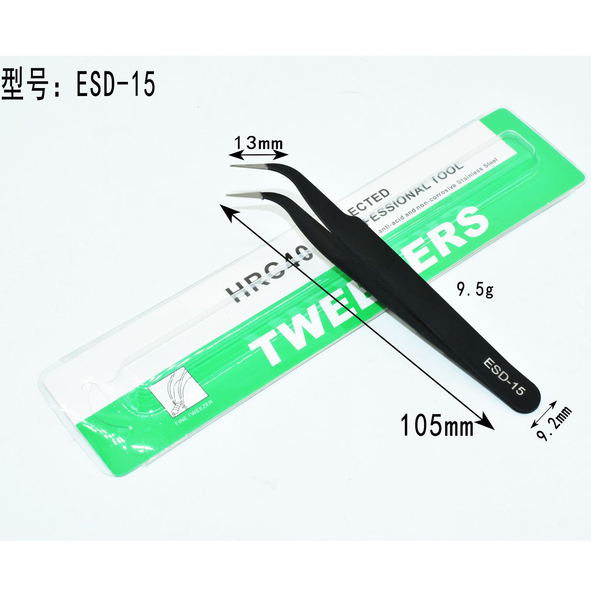 Pinzas de acero inoxidable para manualidades, pinzas puntiagudas para decoración de uñas, pestañas postizas, herramienta antiestática ESD-15 para bisutería.