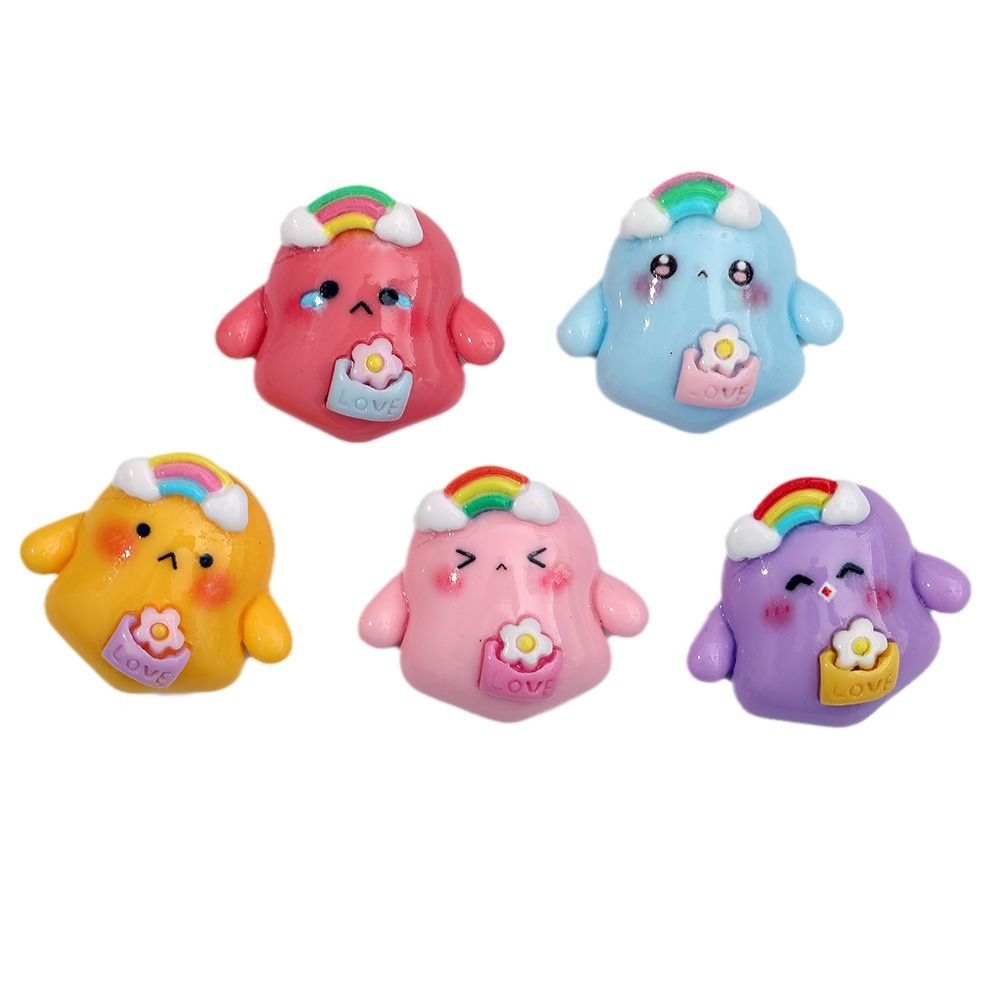 Nueva historieta lindo pollo Arco Iris DIY resina accesorios hechos a mano accesorios para el cabello teléfono móvil Shell llavero zapato hebilla accesorios al por mayor