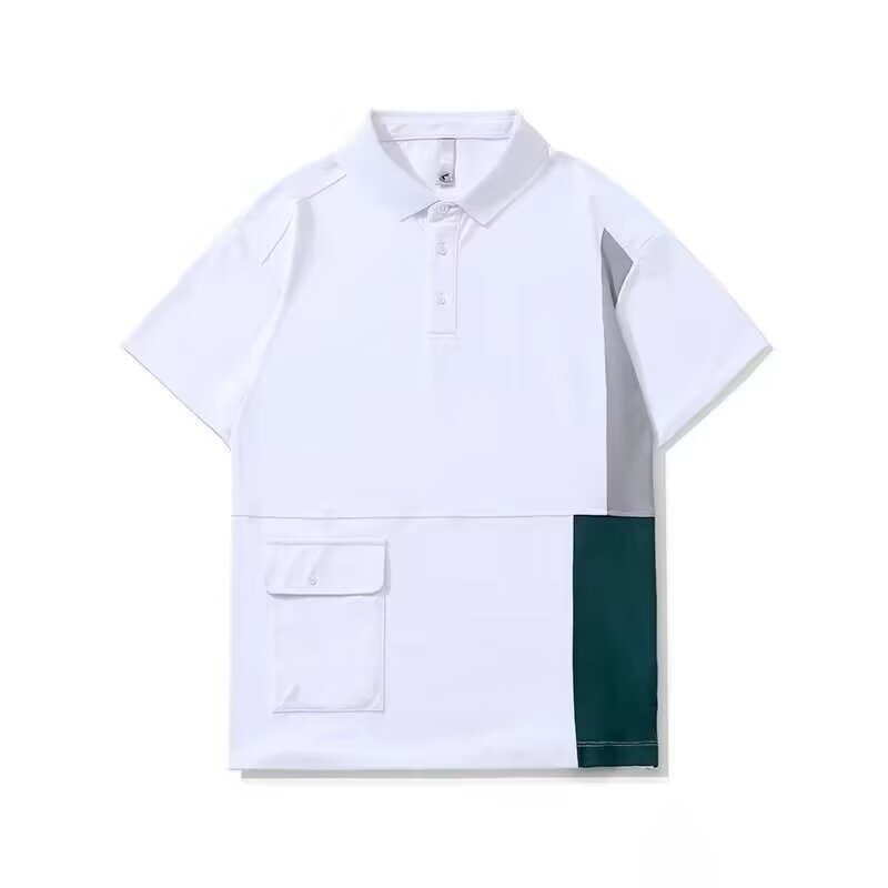 Men's Short Sleeve Polo Shirt Color Blocked Fashionable Lapel Loose Fit Versatile Top New Summer Style_viptrois.com