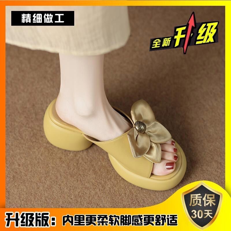 2024 Spring and Summer New Sandals Women's Round Toe Bow Thick High Heels Thick Soled French Retro Thick Soled Outerwear Women's Shoes 2024 Spring and Summer New Sandals Women's Round Toe Bow Thick High Heels Thick Soled French Retro Thick Soled Outerwear Women's Shoes