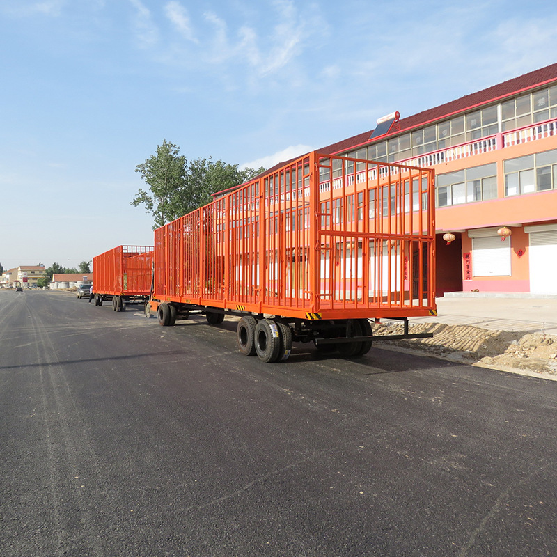 护栏式平板拖车 平板载货牵引拖车 拖挂平板车带护栏平板工具车