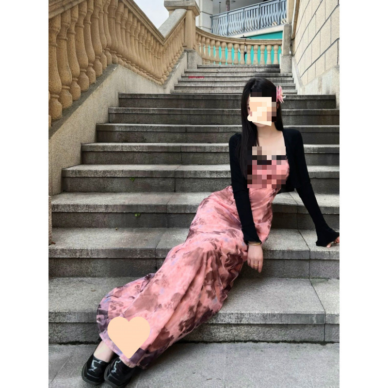 純粋な欲望スタイルのレースステッチ絞り染めサスペンダードレススーツ女性の夏薄いカーディガン甘くてスパイシーなウエストロングスカート|undefined