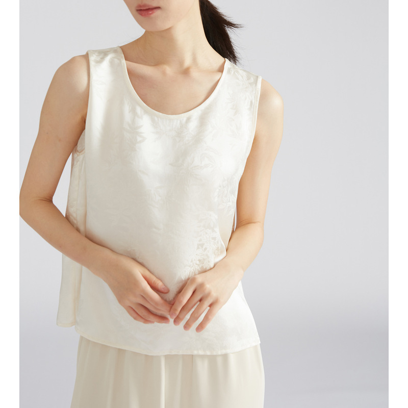 Silk Satin Jacquard Twist Vest for Women 100 Mulberry Silk Round Neck Sleeveless Top Spring Shirt Silk Satin Jacquard Twist Vest for Women 100 Mulberry Silk Round Neck Sleeveless Top Spring Shirt