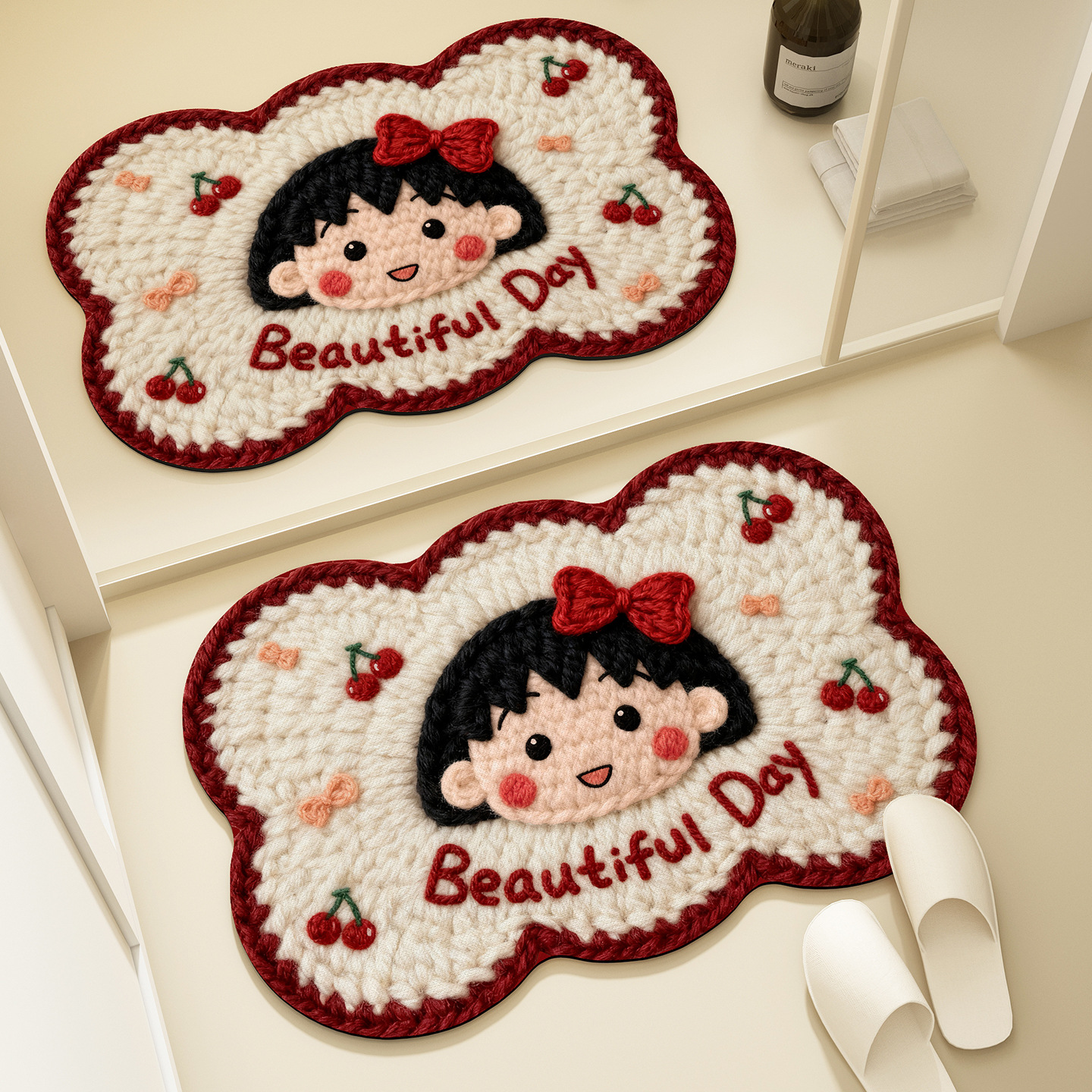 Cute Cartoon Bathroom Floor Mat, Water-Absorbent, Quick-Drying, Bathroom Non-Slip Mat, Toilet Door Diatom Mud Floor Mat