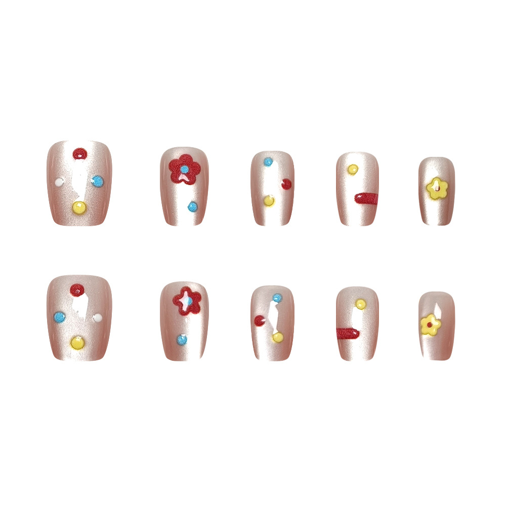 Advanced Sense 3D Sense Flower Nail Parche en relieve Corto ojo de gato con armadura 30 piezas en caja de uñas falsas