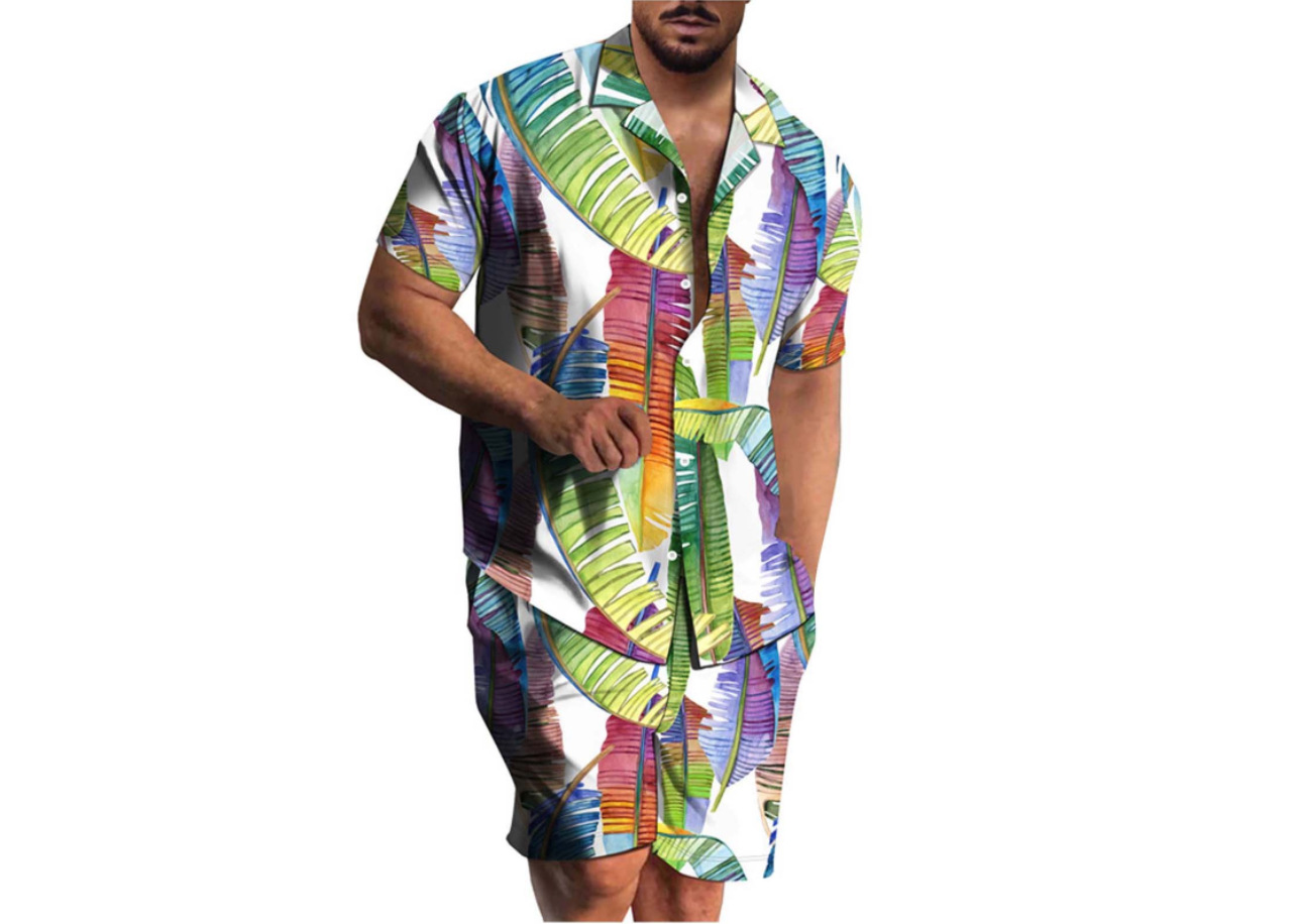 2025 transfronterizo Amazon AliExpress Europa y Estados Unidos hombres camisas casuales de manga corta pantalones cortos set