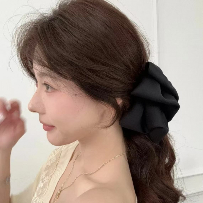 多用途のフレンチハイエンドテクスチャシャーククリップ、後頭部用サテンリボンヘアピン、フラワーバドクリップヘッドアクセサリー|undefined