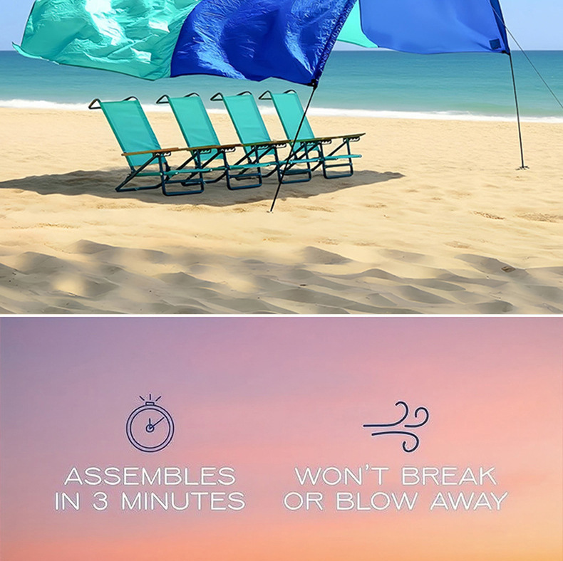 Outdoor Products Beach Canopy Wind-Powered Seaside Canopy Portable Sunshade Lightweight Quick-Open Beach Tent