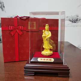 绒沙金观音神像站立观音菩萨佛像坐莲观音佛堂寺庙客厅供奉装饰品