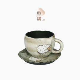 中古风手作咖啡杯轻奢高级感陶瓷杯子手绘小羊马克杯创意家用水杯