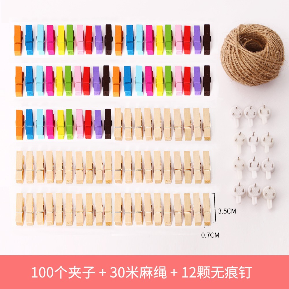 100 piezas de cáñamo gratis cuerda traceless clavo pequeño clip de madera clip de Fotos decoración de la pared de madera cruda color de dibujos animados animal envío gratis
