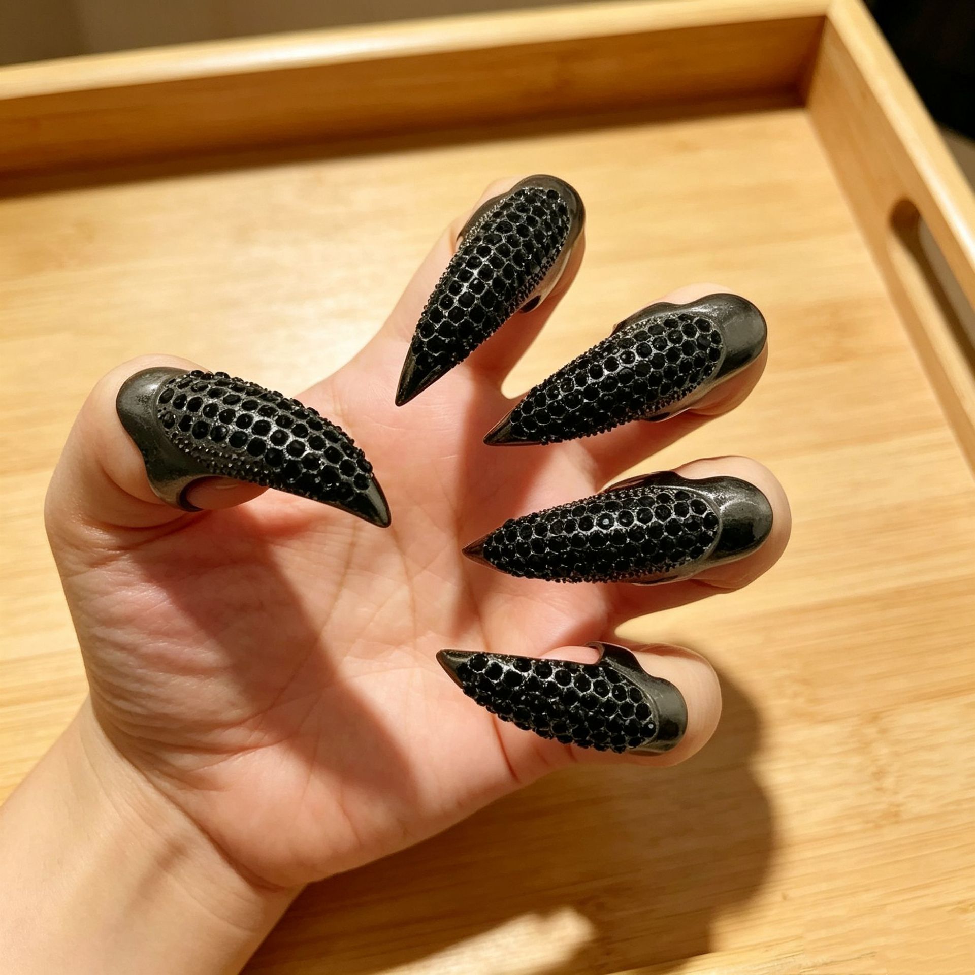 Cross-border European and American style punk diamond-studded nail rings, nail sets, rock and hip-hop trendy long pointed nails, film and television props