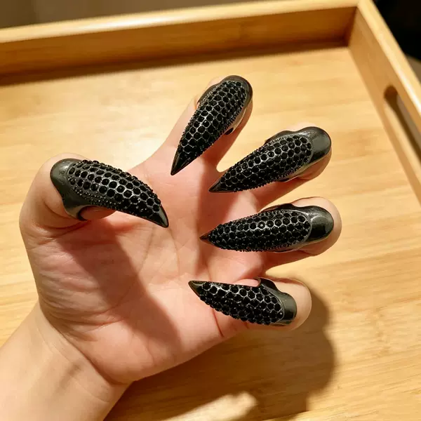 Cross-border European and American style punk diamond-studded nail rings, nail sets, rock and hip-hop trendy long pointed nails, film and television props