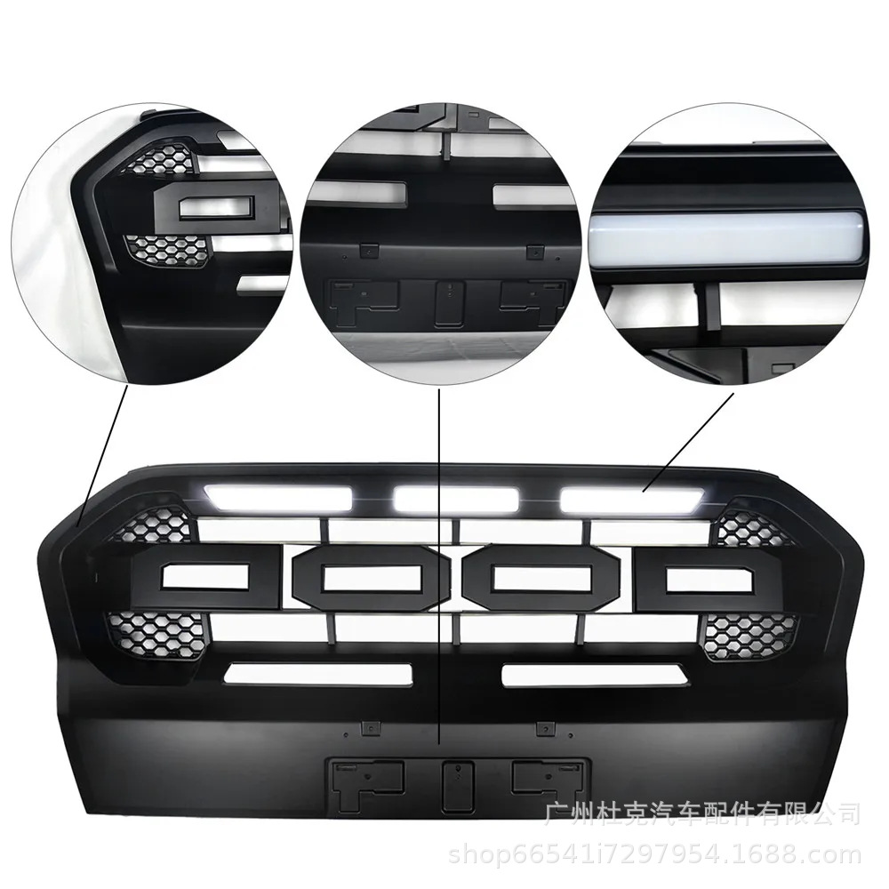 Suitable for Ford Ranger T8 2018-2021 Models with Lighted Grille, Front Face Modification Grille, Off-Road Accessories